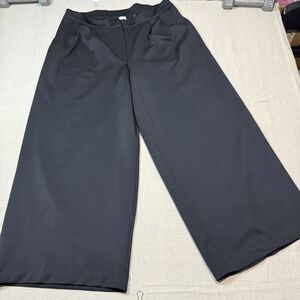 H&M Womens XL Black Linen-Like Wide Leg Pants With Pockets And Stretch Waistband